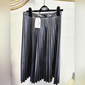Bagatelle Collection Midi Faux Leather Pleated Skirt